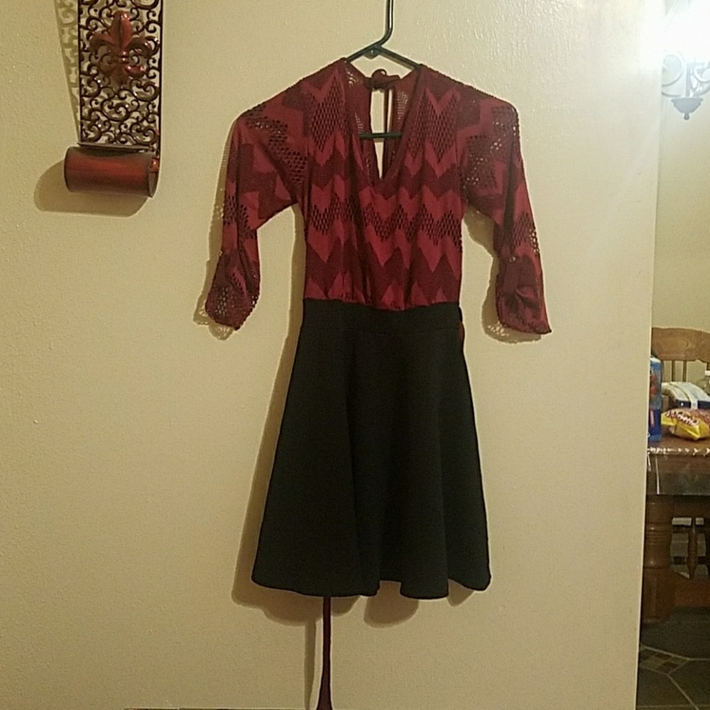 A- line eyelet maroon and black dress